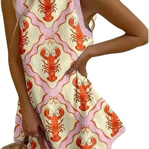 Amazon Lobster Print Mini Dress - Cream and Red